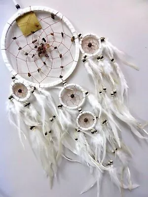 White Soft Leather Dream Catcher With Stones And Beads 68 Cm Overall Drop • $16