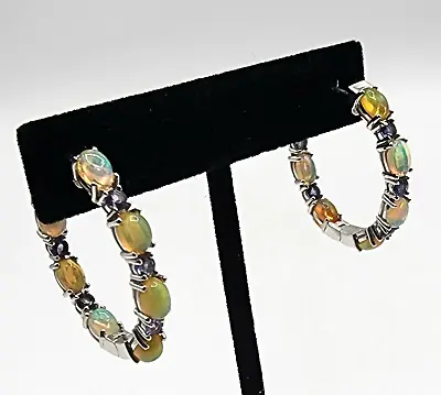 Sterling Silver With Ethiopian Opal And Tanzonaite? Inside Out Hoop Earrings • $149.99
