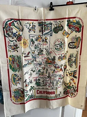 Mid-Century CALIFORNIA Souvenir Yucca Print Tablecloth Cactus Cloth Covering • $29.56