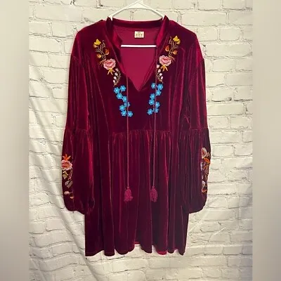 AOX Red Wine Retro Embroidered Boho Dress Size 3XL Fits Like XL • $20