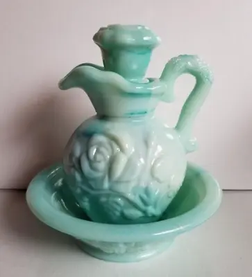 Vintage Avon Green Marbled Pitcher With Bowl And Stopper 1986 • $10