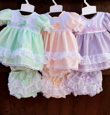DREAM 0-5 YEARS Pastel Traditional Lined Dresss And Frilly PANTS Or Reborn Dolls • £19.99