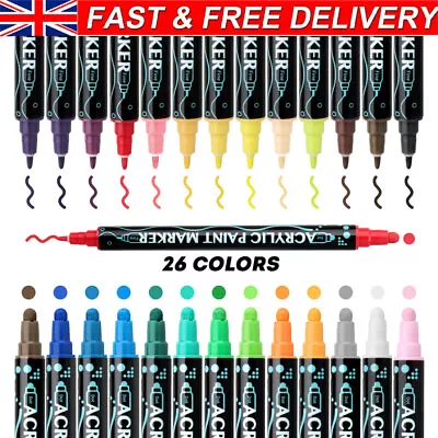 26 Colours Acrylic Paint Pens For Rock Painting Stone Ceramic Glass Rock Markers • £1.20