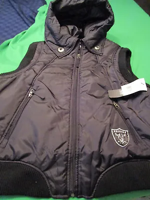 New Nfl Football Las Vegas Raiders Womens Hooded Zip Front Winter Vest Black 2x • $33.29