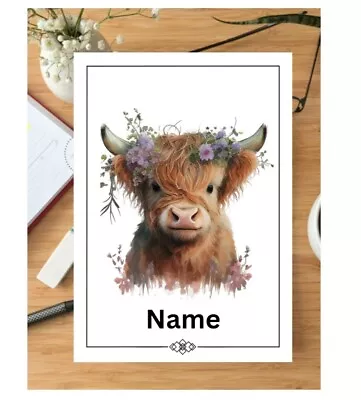 Personalised Handmade Notebook  Stationery Highland Cow Design Planner. • £4.99