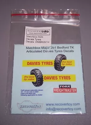 “matchbox” Major Pack M-2-b Davies Tyres Decal Set  **recovertoy** Usa Seller • $4.95