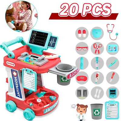 20 PCS Educational Pretend Medical Station Set Doctor Role Play For Kids • £19.98