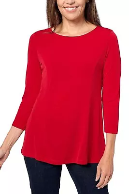 Susan Graver Modern Essentials Liquid Knit Fit & Flare Top Scarlet Red • $27.99