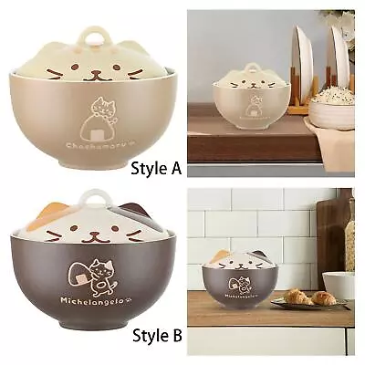 Cereal Bowl 550ml Soup Bowl Ceramic Ramen Bowl With Lid Cute Cat Salad Bowl For • £23.51