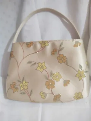 Evening Bag Purse Yellow Gold Glitter Flowers Floral Handle Zipper Top VTG New • $19.55