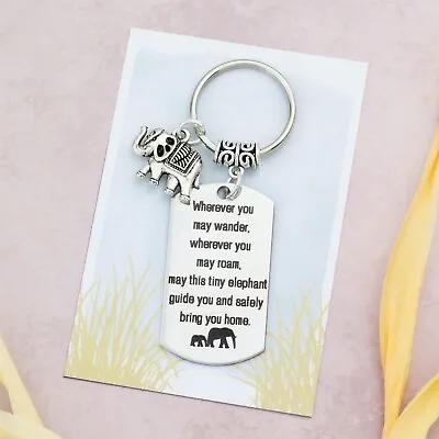 Travel Elephant Keyring Engraved With Quote  Lucky Elephant Bag Charm For Trip • £6.99