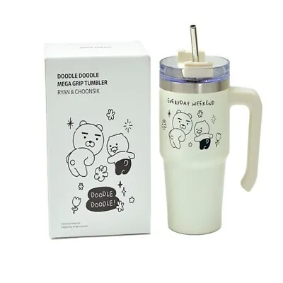 Kakao Friends Doodle Doodle Ryan & Choonsik Mega Grip Large Straw Tumbler 650ml • $49.89