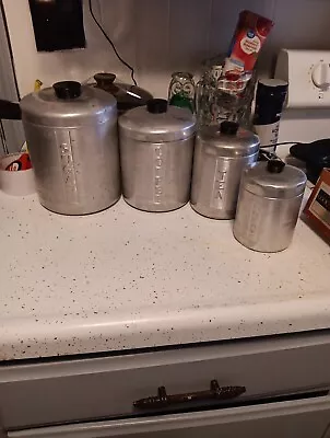 Vintage Aluminum Canisters  Sugar CoffeeTea & Grease Pretty Sure Kromex • $24