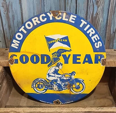 Goodyear Motorcycle Tires Porcelain Metal Dealer Sign • $36