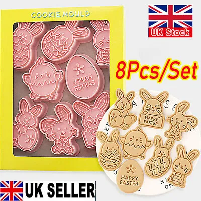 8Pcs/Set DIY Easter Biscuit Mould Cookie Plastic Cartoon Cutter Baking Cake Mold • £6.58