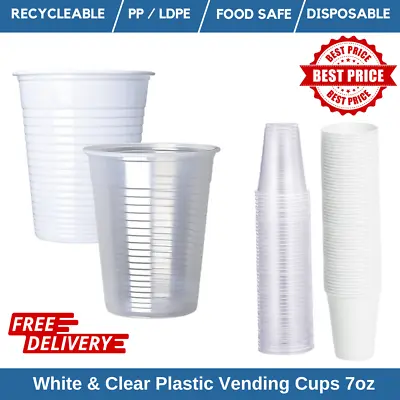 White & Clear Plastic Vending Cups Reusable / Disposable Drinking Cups 7oz • £5.79