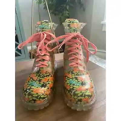 Bongo Clear And Flower Rain Cargo Boots • $30