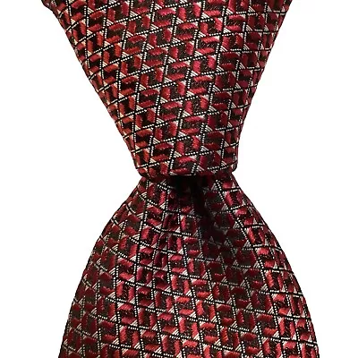 UOMO VENETTO Men's Silk Skinny XL Necktie Designer Geometric Red/Black/Gray NWT • $20.99