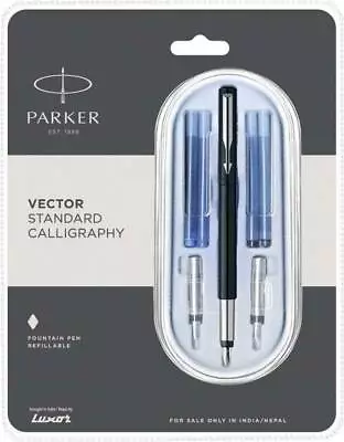 £12.99 • Buy Parker Black Vector Standard Calligraphy Fountain - 3 Nibs Fine, Medium & Broad 