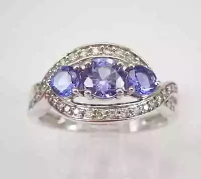 2.60Ct Oval Cut Lab Created Tanzanite Three-Stone Ring 14K White Gold Plated • £109.28