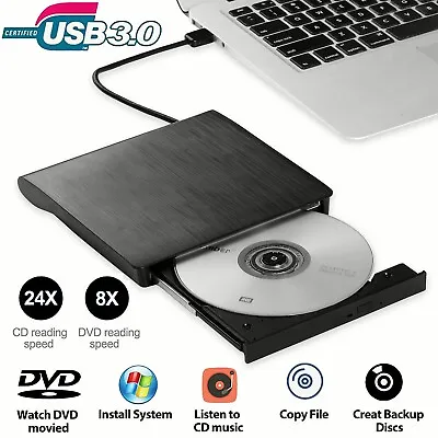 USB 3.0 External DVD CD Driver Burner Reader Writer For Linux Apple Mac Macbook • $23.95