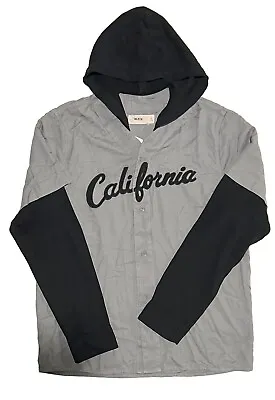 Hollister Men Relaxed Hooded Baseball Shirt Gray California Lettering M & L • $18