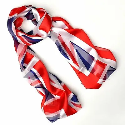 Union Jack British UK Flag Soft Silky Chiffon Satin VE Day Scarf • £5.99