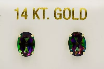 LAB CREATED 2.10 Cts MYSTIC TOPAZ STUD EARRING 14k GOLD - New With Tag • $0.99