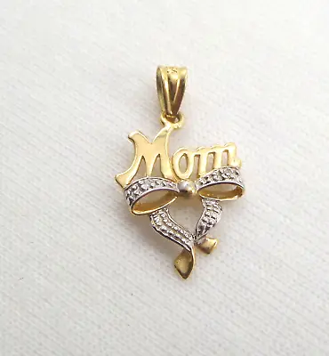 VTG Solid 14K Gold Pendant Mom With Bow 1.0 Grams 2 Tone • $47.95