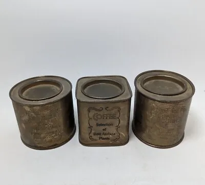 Coffee Sugar Tea Brass Tin Set Of 3 Canister Vintage Antique Style Engraved • $39.99