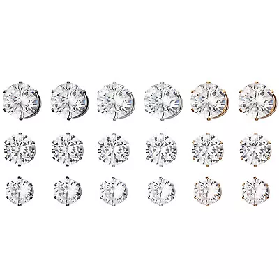 6/7/8mm Men Womens Magnetic Non Piercing CZ Stud Clip On Cheater Fake Earrings • $10.99