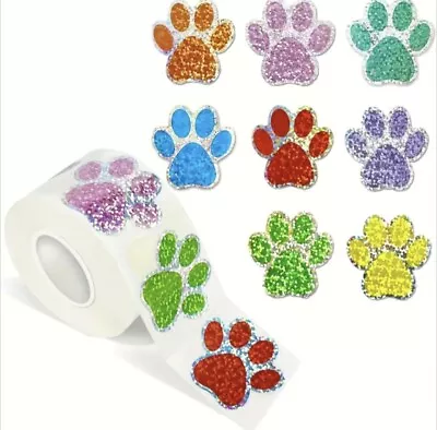 500 Pc Sticker Roll Multi Color Laser  Animal Paw Print Design Self Adhesive NEW • $8.88