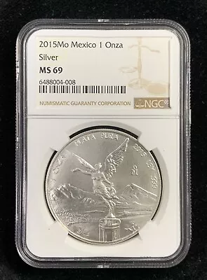 2015Mo Mexico 1 Onza Silver NGC MS69 (BN110) • $20.49