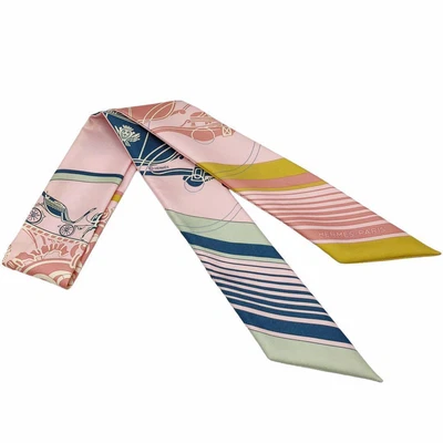 $250 • Buy HERMES Twilly Scarf Ex Libris With Box 100% Silk Pink France