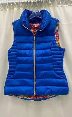 Lilly Pulitzer Women Blue Packable Goose Down Puffer Quilted Vest - Size L • $14.99