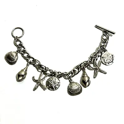 Vintage Silver Nautical Charm Bracelet Shells Sand Dollars Beach Coastal Artsy • $43.99