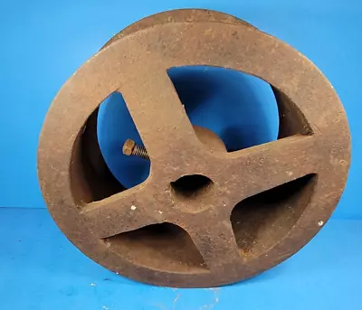 Flat Belt Pulley Wheel Cast Iron Flywheel Industrial 11 3/4  Total Dia. Antique • $46.97