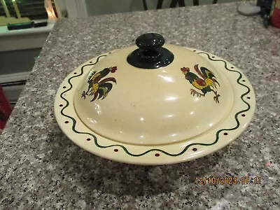Vintage Metlox Poppytrail Red Rooster 10  Covered Serving Bowl • $35