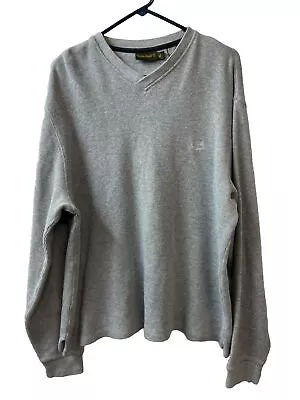 Timberland Shirt Mens Size XL Grey Gorpcore Hiker Waffle Weave V Neck • $11.99