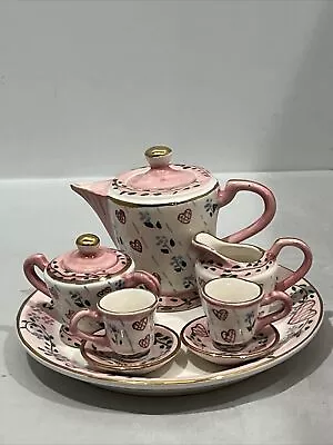 Cute Vintage Mini Tea Set  10 Teapot Pink Flower Two Cups Plate 2.5” 1.5” Inch’s • $25