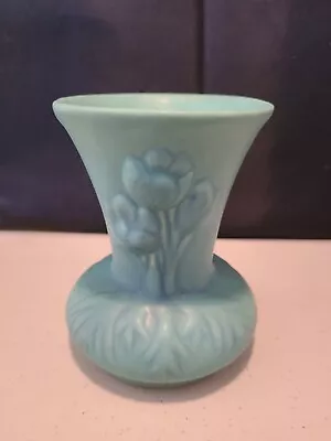 Vtg Van Briggle Pottery Vase Anenome Flower Turquoise Ming Blue Beautiful MINT • $49