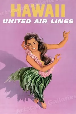 Hawaii 1960s Hula Girl Vintage Style Travel Poster - 24x36 • $25.95