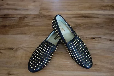 Anthropologie Matiko Black Leather Studded Loafers Women's Size 7 • $20