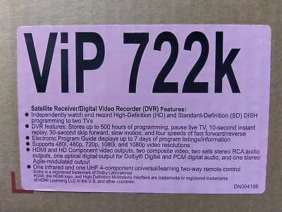 VIP 722K Dual Tuner HD DVR Dish Network NO REMOTE • $168.50