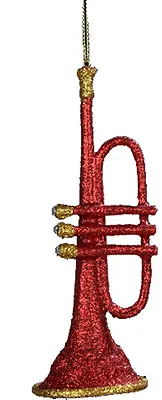 Kurt S. Adler Red & Gold Glittered Trumpet Musical Instrument Xmas Ornament • $9.88