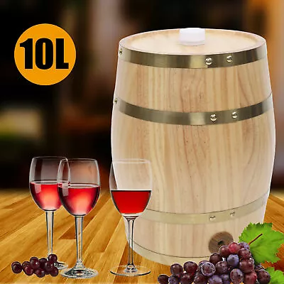 10L Oak Barrel Cask Wooden Storage Wine Brandy Whiskey Beer Dispenser Keg US • $57