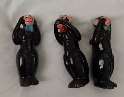 Mid Century Red Ware Wise Monkeys With Bowties Made In Japan • $36