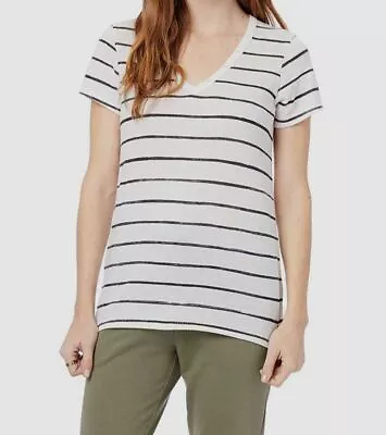 $39 Alternative Women's White Stripe Short Sleeve V-Neck Short Sleeve Top Size M • $13.67