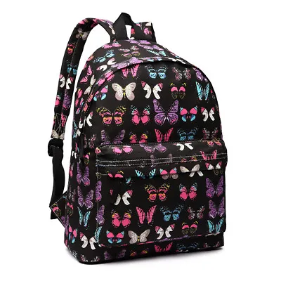 Girls Canvas Backpack Travel Rucksack School Ladies  A4 Butterfly Print Bag UK • £8.98