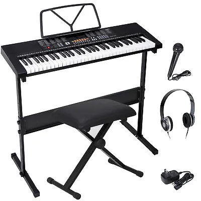 $75.59 • Buy Electronic Keyboard Piano With Stand Stool Headphones Microphone 61 Key Indoor